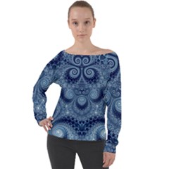 Royal Blue Swirls Off Shoulder Long Sleeve Velour Top