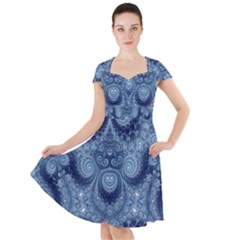 Royal Blue Swirls Cap Sleeve Midi Dress by SpinnyChairDesigns