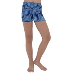 Royal Blue Swirls Kids  Lightweight Velour Yoga Shorts by SpinnyChairDesigns