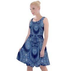 Royal Blue Swirls Knee Length Skater Dress by SpinnyChairDesigns