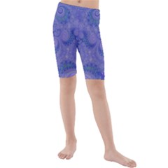 Mystic Purple Swirls Kids  Mid Length Swim Shorts by SpinnyChairDesigns