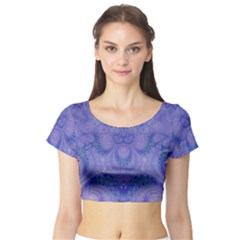 Mystic Purple Swirls Short Sleeve Crop Top by SpinnyChairDesigns