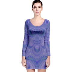 Mystic Purple Swirls Long Sleeve Velvet Bodycon Dress by SpinnyChairDesigns