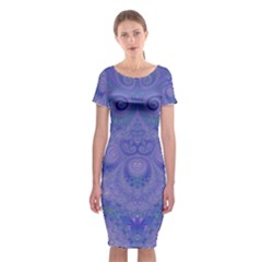 Mystic Purple Swirls Classic Short Sleeve Midi Dress by SpinnyChairDesigns