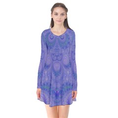 Mystic Purple Swirls Long Sleeve V-neck Flare Dress by SpinnyChairDesigns