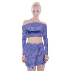 Mystic Purple Swirls Off Shoulder Top With Mini Skirt Set by SpinnyChairDesigns