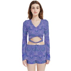 Mystic Purple Swirls Velvet Wrap Crop Top