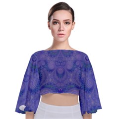 Mystic Purple Swirls Tie Back Butterfly Sleeve Chiffon Top by SpinnyChairDesigns