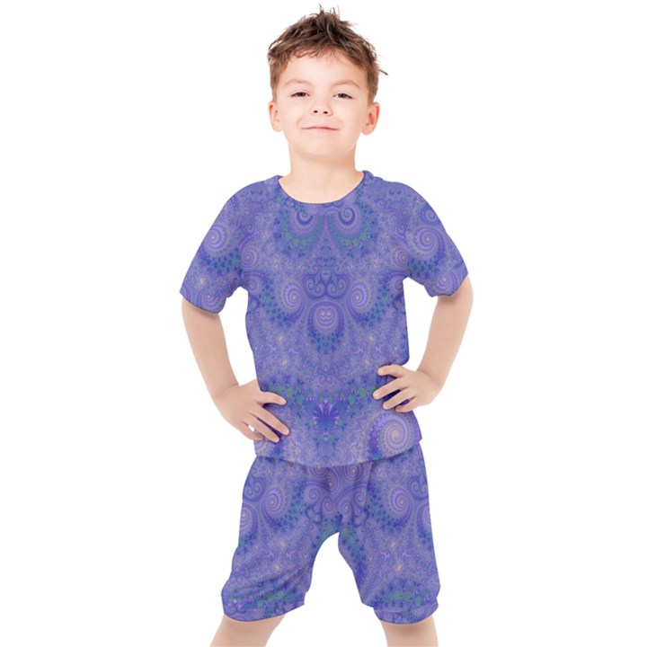 Mystic Purple Swirls Kids  Tee and Shorts Set