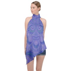 Mystic Purple Swirls Halter Asymmetric Satin Top by SpinnyChairDesigns