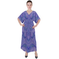 Mystic Purple Swirls V-neck Boho Style Maxi Dress by SpinnyChairDesigns