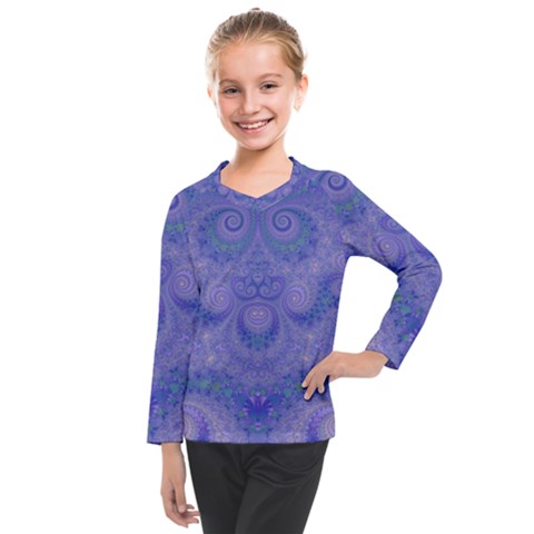 Mystic Purple Swirls Kids  Long Mesh Tee by SpinnyChairDesigns