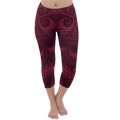 Burgundy Wine Swirls Capri Winter Leggings  by SpinnyChairDesigns