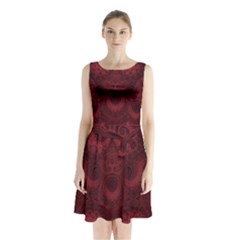 Burgundy Wine Swirls Sleeveless Waist Tie Chiffon Dress by SpinnyChairDesigns