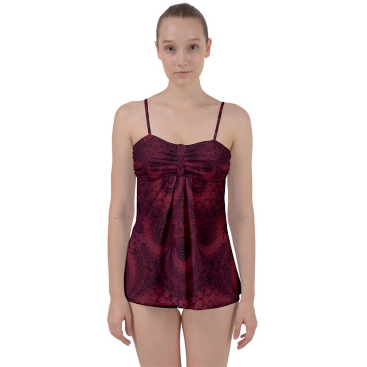 Burgundy Wine Swirls Babydoll Tankini Set