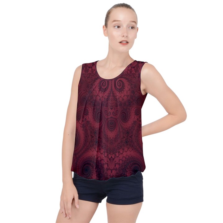 Burgundy Wine Swirls Bubble Hem Chiffon Tank Top