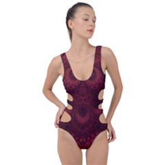 Burgundy Wine Swirls Side Cut Out Swimsuit by SpinnyChairDesigns