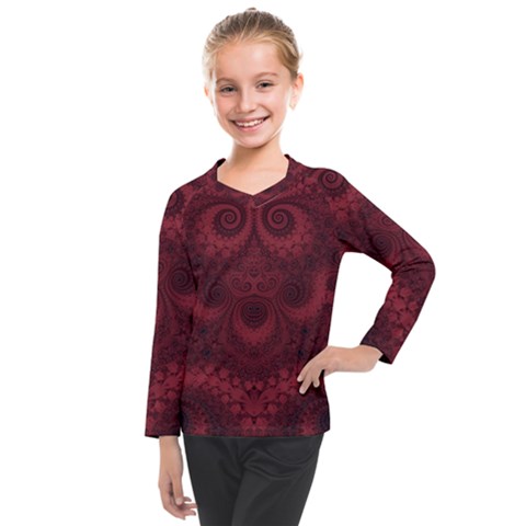 Burgundy Wine Swirls Kids  Long Mesh Tee by SpinnyChairDesigns