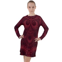 Burgundy Wine Swirls Long Sleeve Hoodie Dress by SpinnyChairDesigns