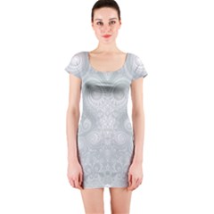 Ash Grey White Swirls Short Sleeve Bodycon Dress by SpinnyChairDesigns