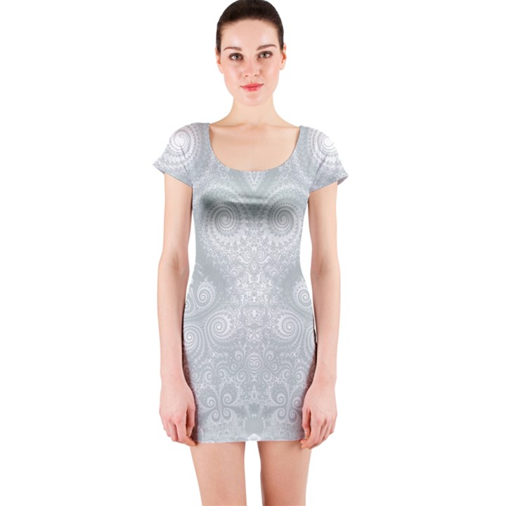 Ash Grey White Swirls Short Sleeve Bodycon Dress