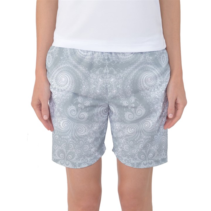 Ash Grey White Swirls Women s Basketball Shorts