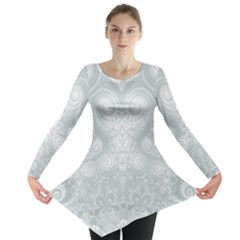 Ash Grey White Swirls Long Sleeve Tunic  by SpinnyChairDesigns