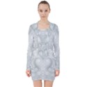 Ash Grey White Swirls V-neck Bodycon Long Sleeve Dress View1