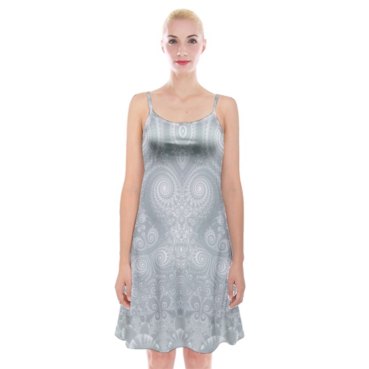 Ash Grey White Swirls Spaghetti Strap Velvet Dress