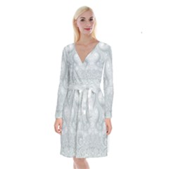 Ash Grey White Swirls Long Sleeve Velvet Front Wrap Dress by SpinnyChairDesigns