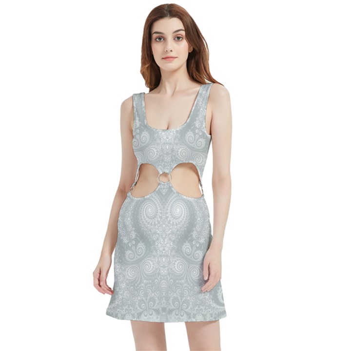 Ash Grey White Swirls Velvet Cutout Dress