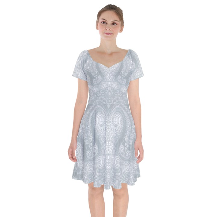 Ash Grey White Swirls Short Sleeve Bardot Dress