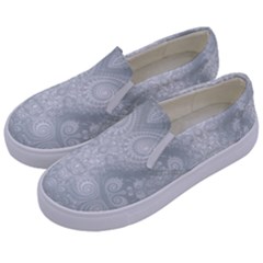 Ash Grey White Swirls Kids  Canvas Slip Ons by SpinnyChairDesigns