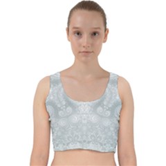 Ash Grey White Swirls Velvet Racer Back Crop Top by SpinnyChairDesigns