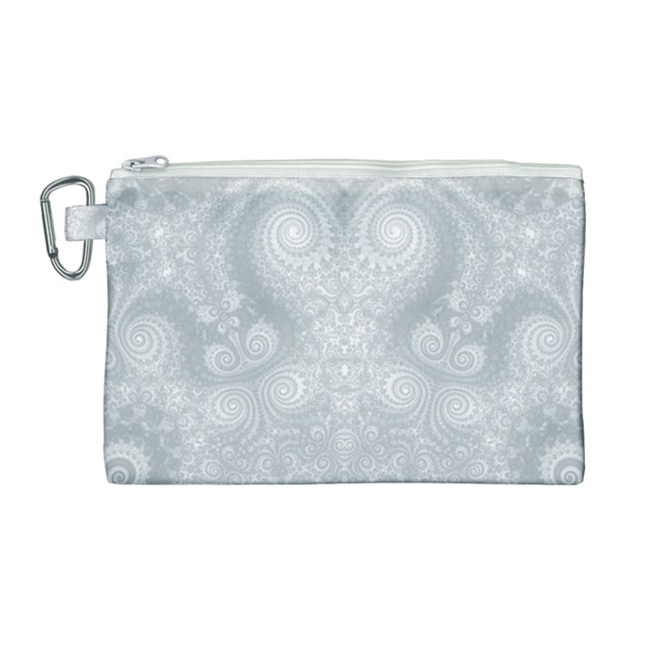 Ash Grey White Swirls Canvas Cosmetic Bag (Large)