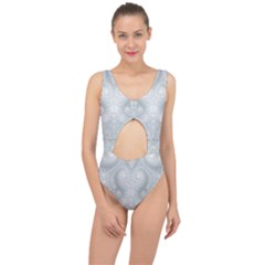 Ash Grey White Swirls Center Cut Out Swimsuit by SpinnyChairDesigns