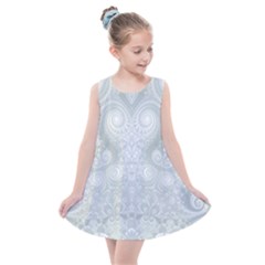 Ash Grey White Swirls Kids  Summer Dress by SpinnyChairDesigns