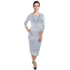 Ash Grey White Swirls Quarter Sleeve Midi Velour Bodycon Dress by SpinnyChairDesigns