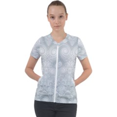 Ash Grey White Swirls Short Sleeve Zip Up Jacket by SpinnyChairDesigns