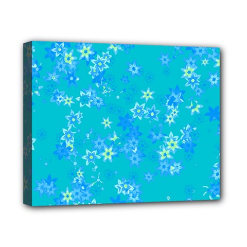 Aqua Blue Floral Print Canvas 10  X 8  (stretched) by SpinnyChairDesigns