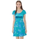 Aqua Blue Floral Print Short Sleeve Skater Dress View1