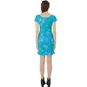 Aqua Blue Floral Print Short Sleeve Skater Dress View2