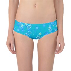 Aqua Blue Floral Print Classic Bikini Bottoms by SpinnyChairDesigns