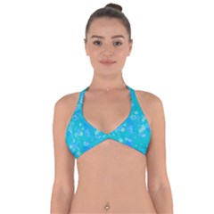 Aqua Blue Floral Print Halter Neck Bikini Top by SpinnyChairDesigns