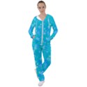 Aqua Blue Floral Print Women s Tracksuit View1