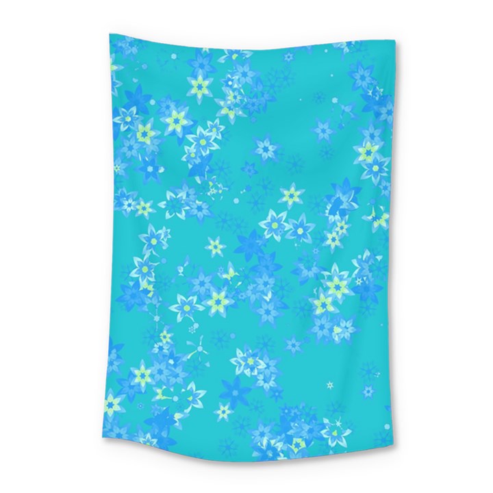 Aqua Blue Floral Print Small Tapestry