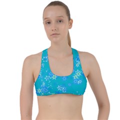 Aqua Blue Floral Print Criss Cross Racerback Sports Bra by SpinnyChairDesigns