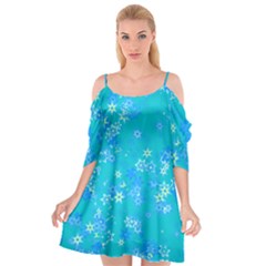 Aqua Blue Floral Print Cutout Spaghetti Strap Chiffon Dress by SpinnyChairDesigns