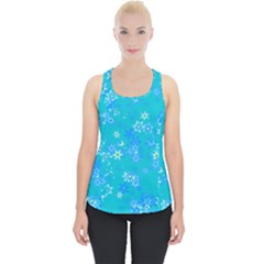 Aqua Blue Floral Print Piece Up Tank Top by SpinnyChairDesigns