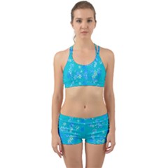 Aqua Blue Floral Print Back Web Gym Set by SpinnyChairDesigns